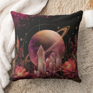 Coussin Planète à Anneaux de Cristal Cosmique Fantastique