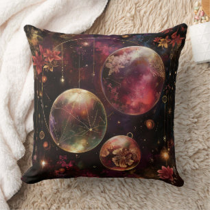 Coussin Planète Galaxie Fleurie Cristal Violet Cosmique
