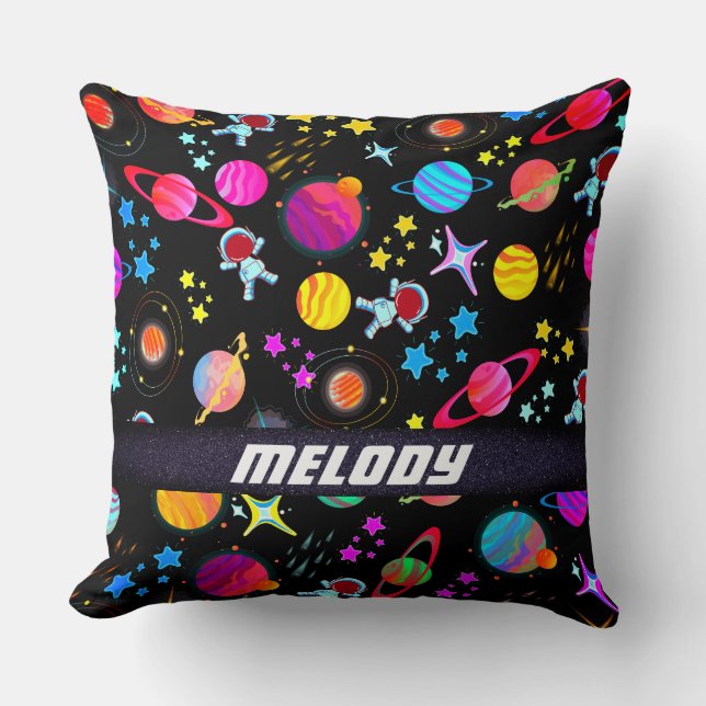 Coussin planète spatiale colorée galaxie étoiles motif (Recto)