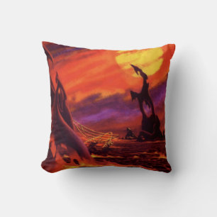 Coussin Planète volcanique de science-fiction vintage avec