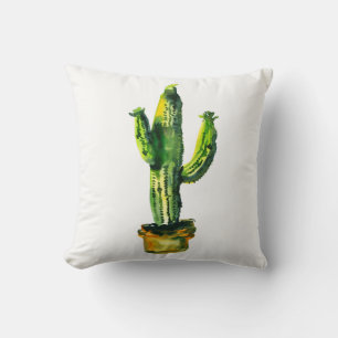Coussin Plante de cactus du désert aquarelle sud-ouest boh