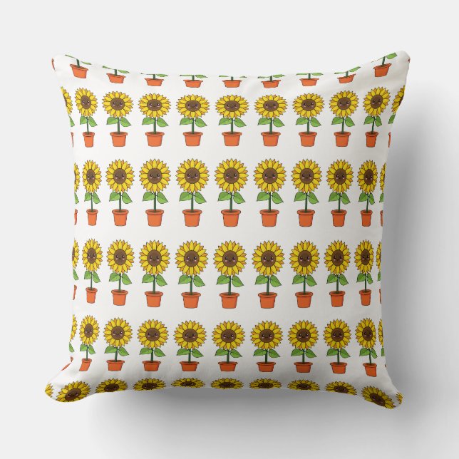 Coussin Plante de tournesol Kawaii dans un pot (Recto)