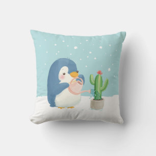 Coussin Planter des cactus de jardinier de pingouin d'hive