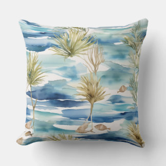 Coussin Plantes d'eau Feuilles et poissons Aquarelle Décor