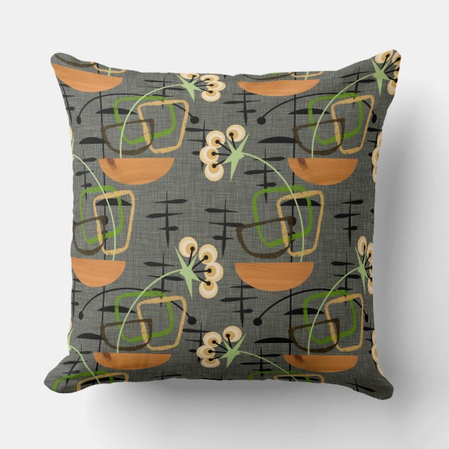 Coussin Plantes ménagères Gris, Noir et Or | Rétro du mili (Recto)