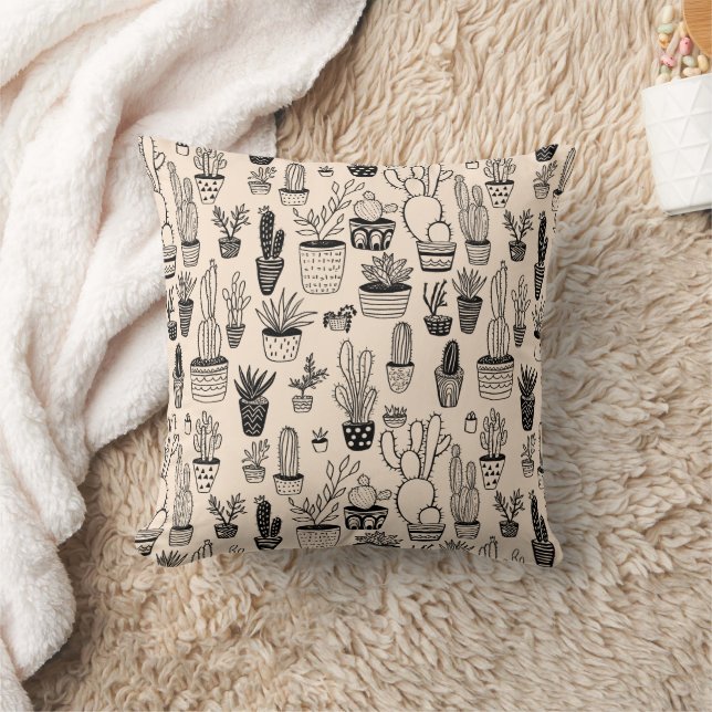 Coussin Plantes Pots Succulents Cactus Cute Motif (Couverture)