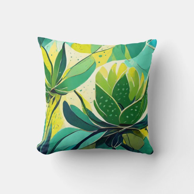 Coussin Plantes succulents en vert et jaune (Recto)