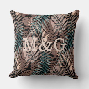 Coussin Plantes tropicaux, jungle, tropiques, beige, feuil