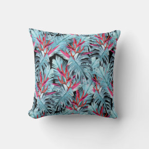 Coussin Plantes tropicaux rouges et bleus