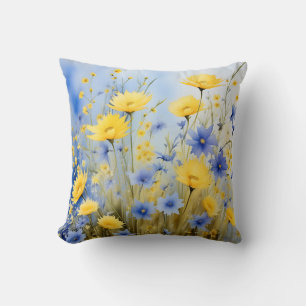 Coussin Plat bleu clair avec Fleurs sauvages délicieux