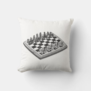 Coussin Plateau de Jeu d'Échecs et Pièces d'Échecs Art Vin