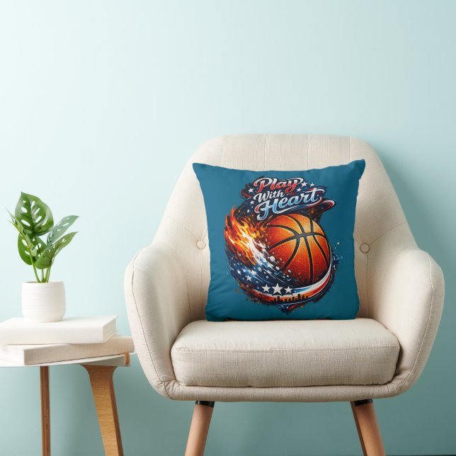 Coussin Play With Heart Basketball Motivational Throw Pill (Chaise)