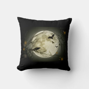 Coussin Pleine lune avec chauves-souris et corbeau
