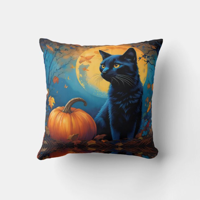 Coussin Pleine lune Citrouille de Kitten noir Feuilles d'a (Verso)