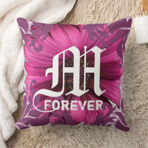 Coussin Plum Custom Gerber Daisy Monogram Mariage Date