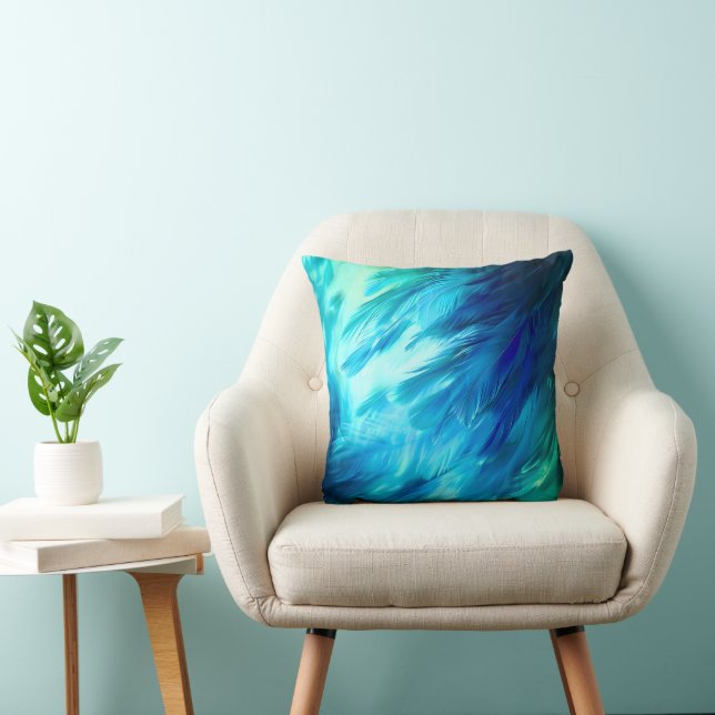 Coussin Plume Abstraite Bleu Vert (Chaise)