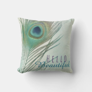 Coussin Plume de Paon Bohème Chic Aquarelle Personnalisé