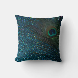 Coussin Plume scintillante de paon d'Aqua