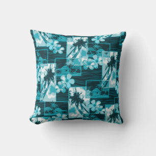 Coussin Plumeria hawaïen et palmier de l'île de Niihau