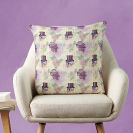 Coussin Plumes Casquettes Victorian Purple Steampunk Crâne