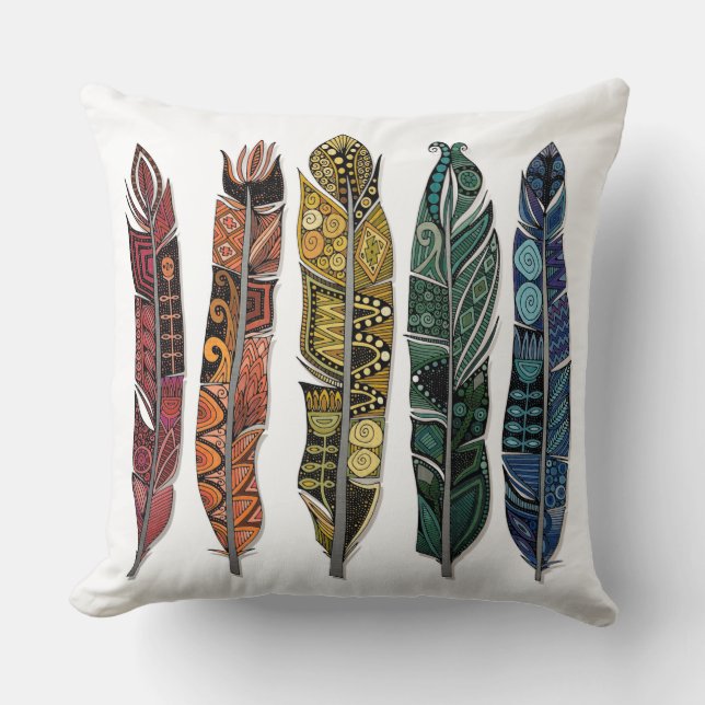 Coussin plumes d'arc-en-ciel de boho (Recto)