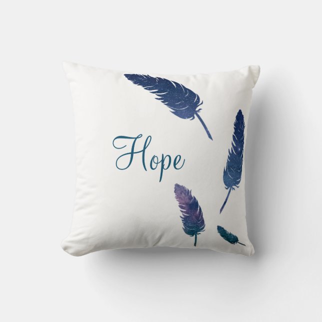 Coussin Plumes de galaxie avec le mot d'espoir là-dessus (Recto)