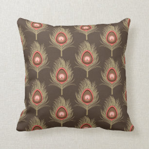 Coussin Plumes de paon, beige au chocolat noir Brown