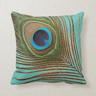 Coussin Plumes de paon Motifs verts bleus Turquoises Éléga