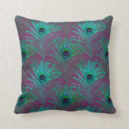Coussin Plumes de paon Turquoise sur le violet