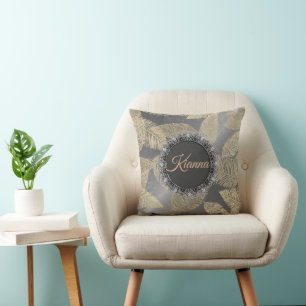 Coussin Plumes d'or sur argent lisse Personnalisé