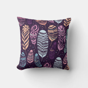 Coussin Plumes ethniques : motif noir et blanc