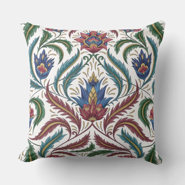 Coussin Plumes Feuilles Florales Faux Tapisserie Rouge Ble (Recto)