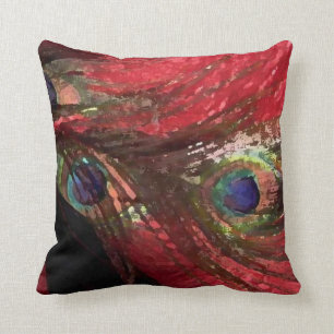 COUSSIN PLUMES ROUGES DE PAON PAR LIZ LOZ