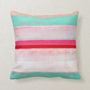 Coussin "Plus haut" turquoise et art abstrait rose
