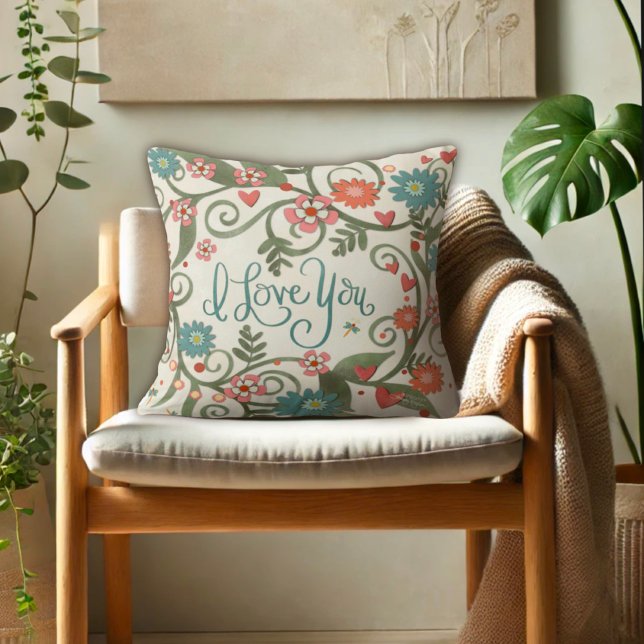 Coussin Plutôt Rose Floral Je T'Aime (Créateur téléchargé)