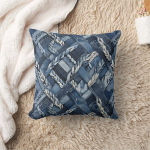 Coussin Poche Et Tresses En Denim Distressé Sombre