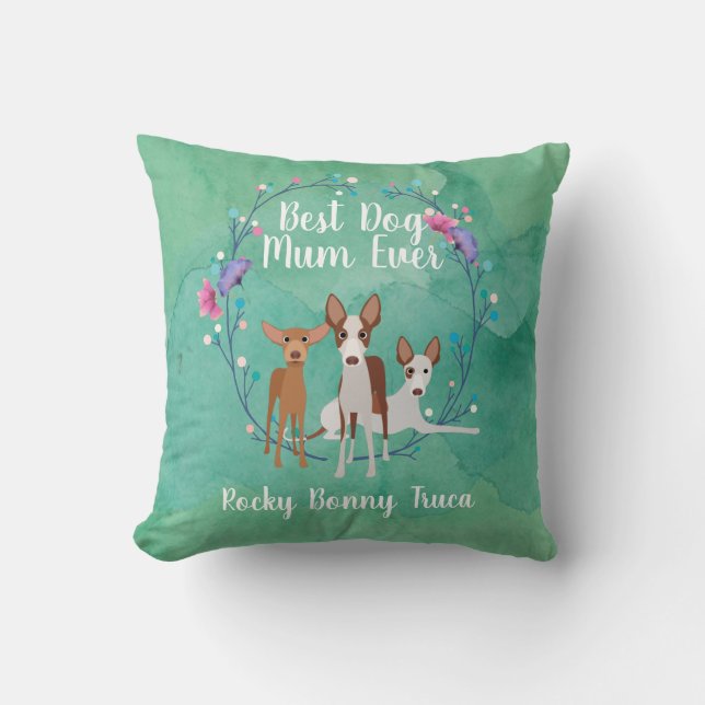 Coussin Podenco floral personnalisé Best Dog Mum (Recto)