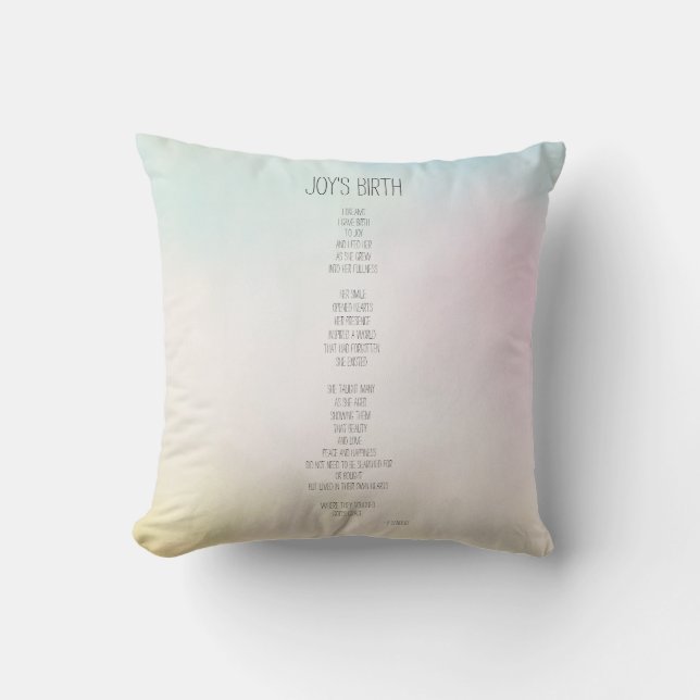 Coussin Poème inspirateur de la naissance de Joy (Recto)