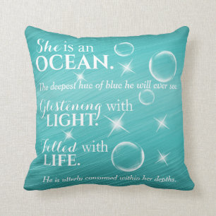 Coussin Poème Thématique De L'Océan turquoise Avec Typo