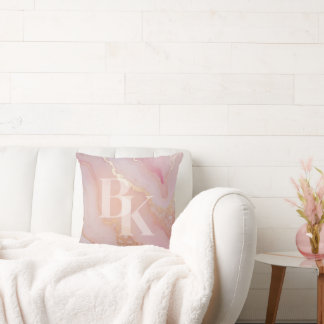 Coussin Poignée personnalisée rose blush marbre or Girl Bo