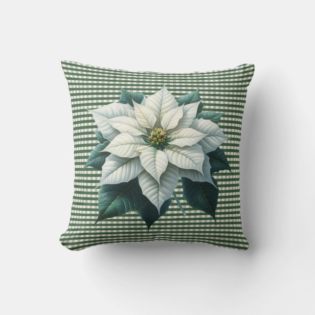 Coussin Poinsettia and Green Stripe Christmas Holiday (Recto)