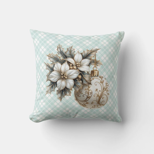 Coussin Poinsettia blanche et ornement or (Recto)