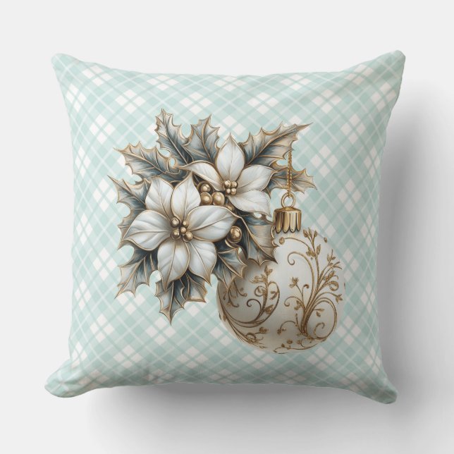 Coussin Poinsettia blanche et ornement or (Recto)
