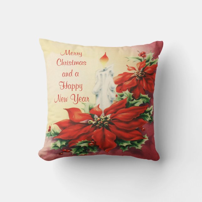 Coussin Poinsettia de Noël et carreau de bougie (Recto)