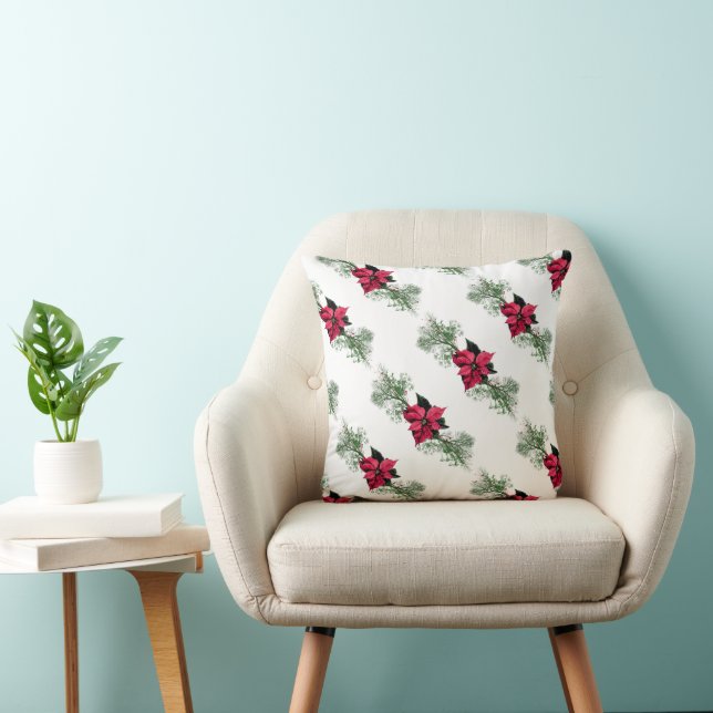 Coussin Poinsettia et Holly (Chaise)