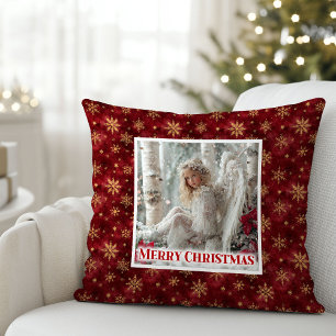 Coussin Poinsettia Rouge Or Classique Ange Fêtes de Noël