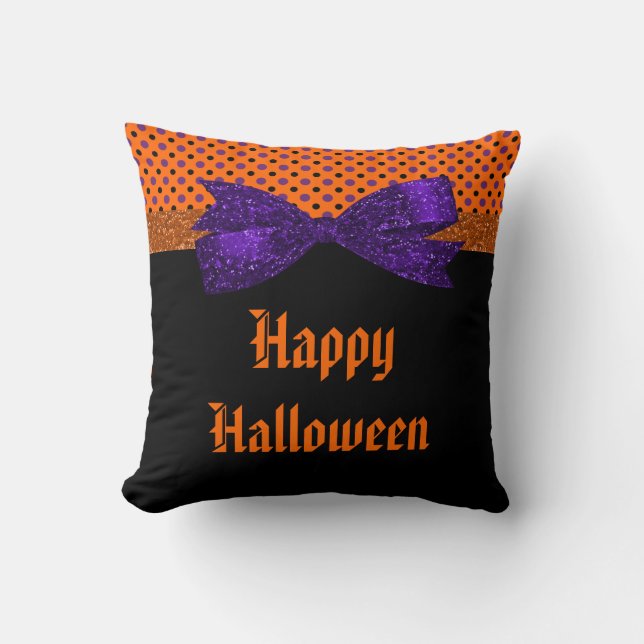 Coussin Point de polka Halloween noir pourpre orange (Recto)