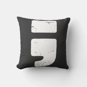 Coussin Point-virgule Symbole Ponctuation Noir en Distress