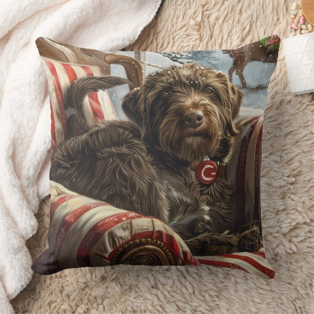 Coussin Pointeur à poils durs Griffon Chien Festif de Noël (Couverture)
