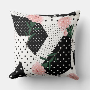 Coussin Points Abstraits modernes et fleurs roses